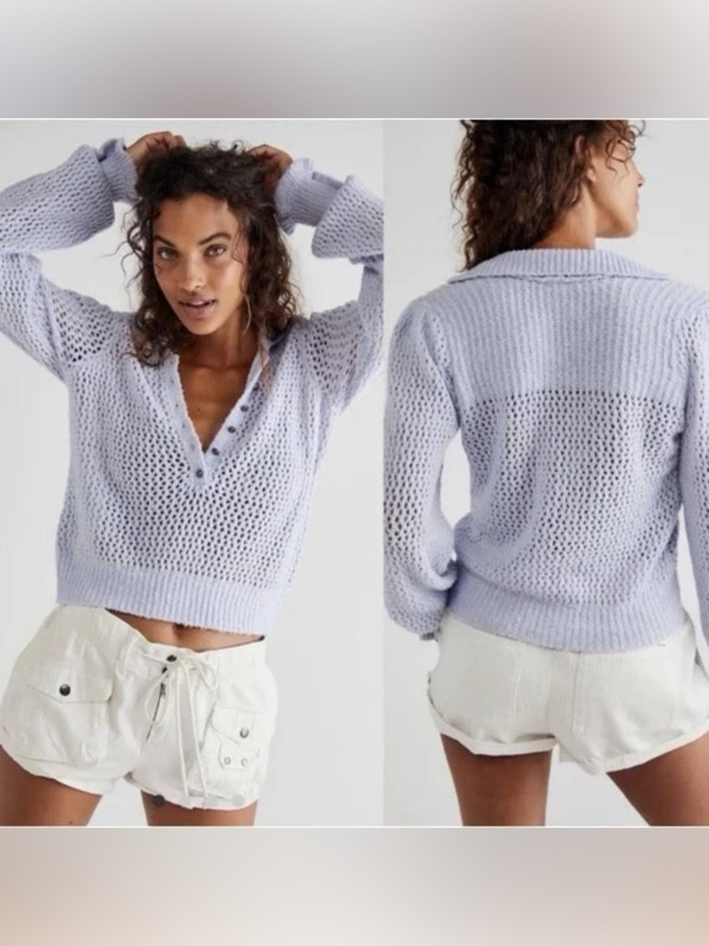 Free People Snowdrift Open Knit Periwinkle Ice Boho Lightweight Sweater Size S